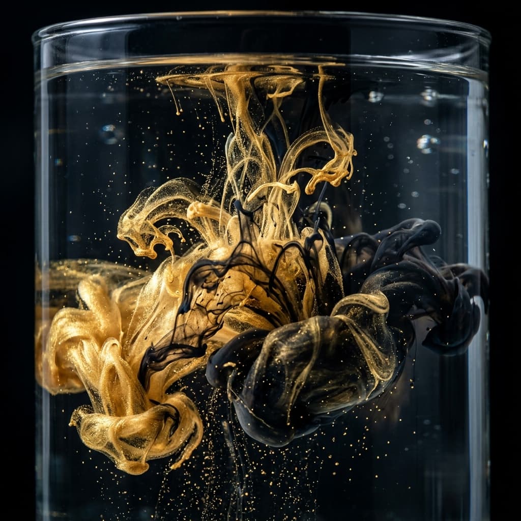 Ink dispersing in water, slow diffusion caught mid-bloom.